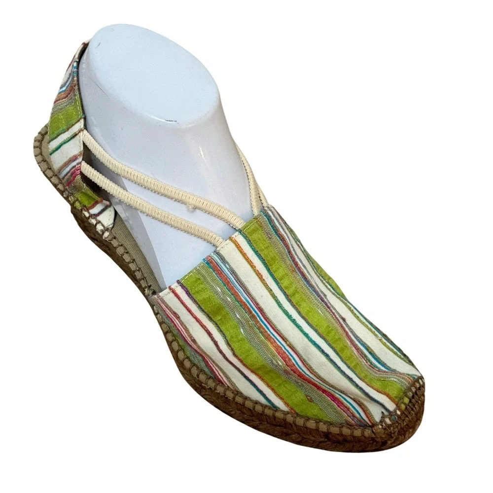 Marina Luna Women Espadrille Wedge Sandals 10 Green Striped Boho Coastal Spain